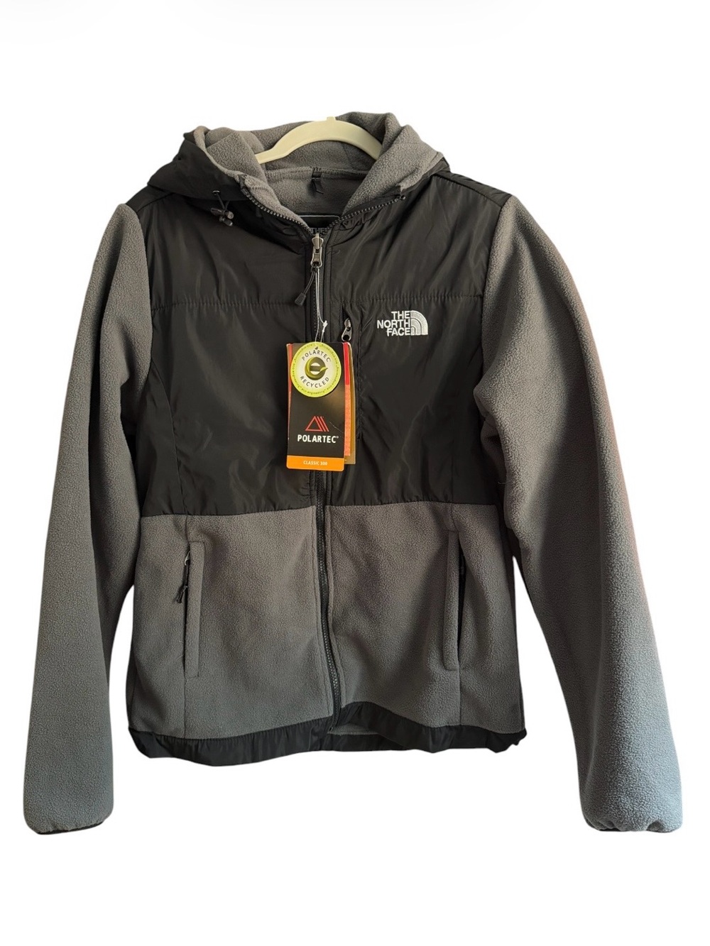 North Face Womens Denali Fleece Jacket Hood NWT Size Large Charcoal Grey Black